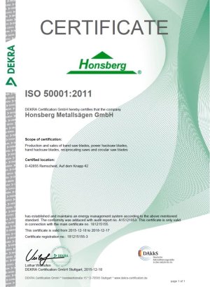 Сертификат на ленточные пилы Honsberg